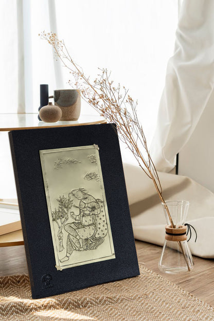The Silk Veil, Hand-Etched Brass Tableau (Leather Frame)