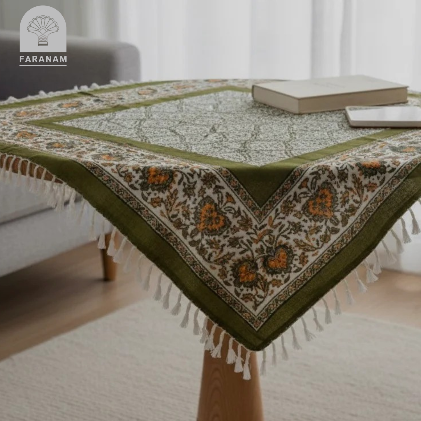Earthloom Block-Printed Cotton Tablecloth