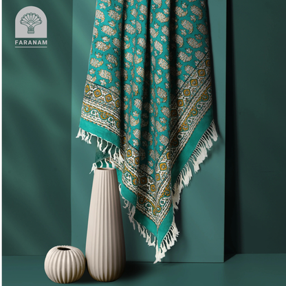 Emerald Ghalamkar Block-Printed Cotton Tablecloth