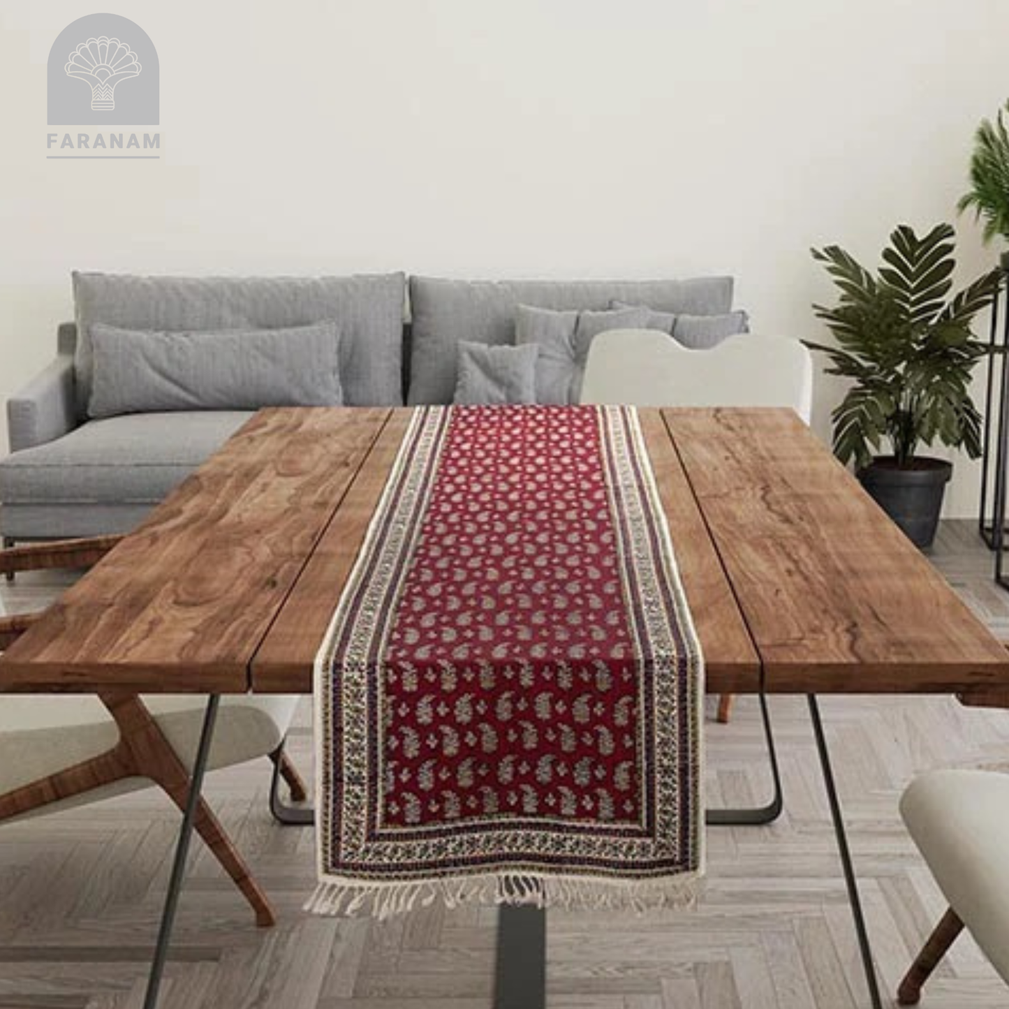 Red Ruby Runner - Block-Printed Cotton Tablecloth